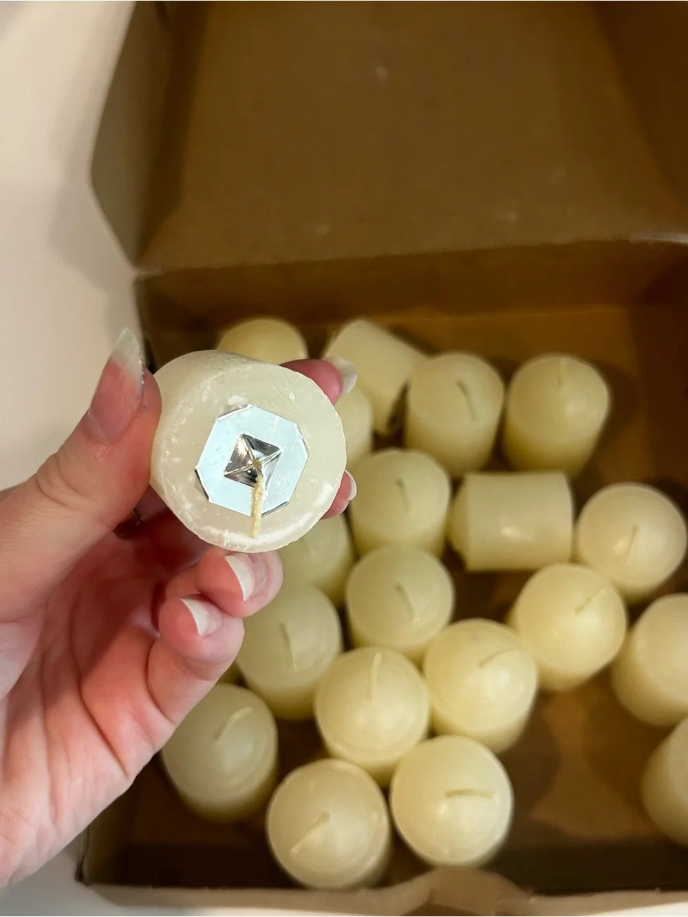 Set of 21 votive small candles off white